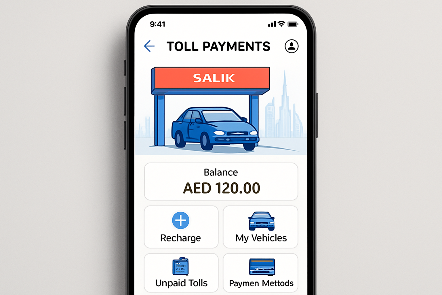 Mobile app for managing toll payments in Dubai